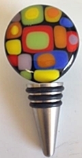 Fused glass on stainless steel wine bottle stopper, rainbow colors, gift for wine lovers.