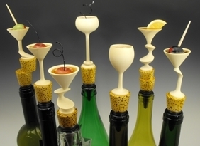 wine goblet wood turned on stainless wine bottle stopper