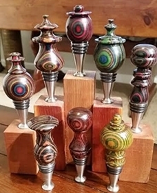 bottle stoppers made with colorwood by a woodturner