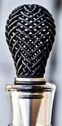 stainless steel bottle stopper, top nylon plastic interwoven design done on a 3D printer. Unique gift for wine lovers.