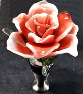 Glass rose on stainless steel bottle stopper