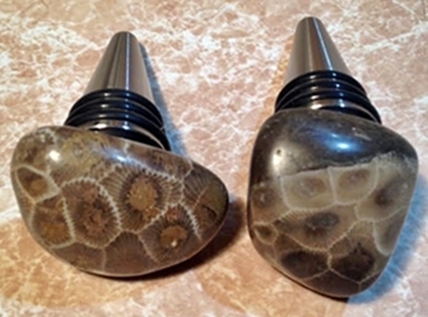 Petoskey stones on stainless stopper