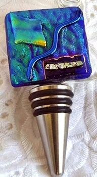 royal blue fused glass on stainless wine stopper