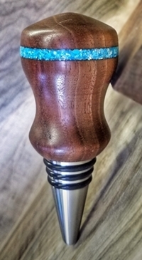 Turquoise inlay in stainless bottle stopper