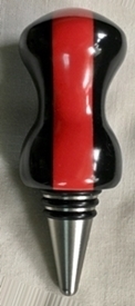 stainless bottle stopper with black and red resin top