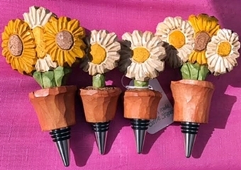 hand carved daisies on stainless stopper