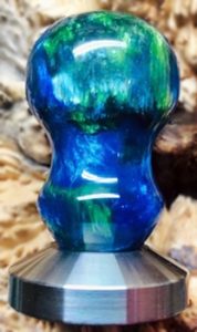 Espresso coffee tamper, turned resin handle