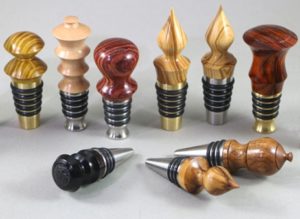 stainless stoppers with woodturned tops