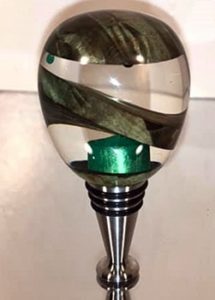 stainless stopper with blown glass top