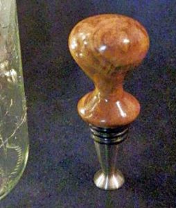 burl on stainless wine stopper
