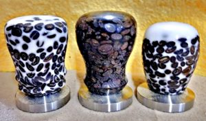 coffee beans in resin, handle on coffee tamper