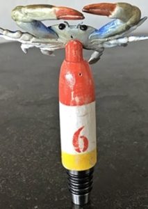 hand carved blue claw crab bottle stopper