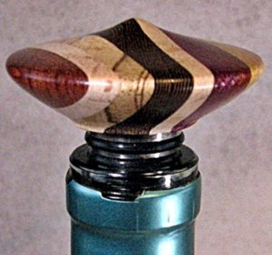 woodturned top on stainless wine bottle stopper