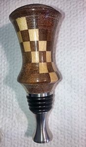 stainless wine stopper with turned wood top
