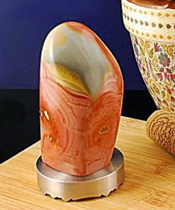 stainless meat tenderizer with a pink stone handle