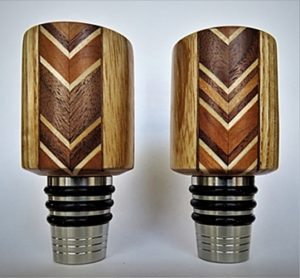 Chevron wood on stainless wine stopper