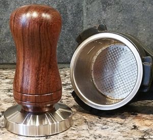 espresso coffee tamper with turned wood handle