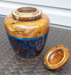 Wood and resin urn